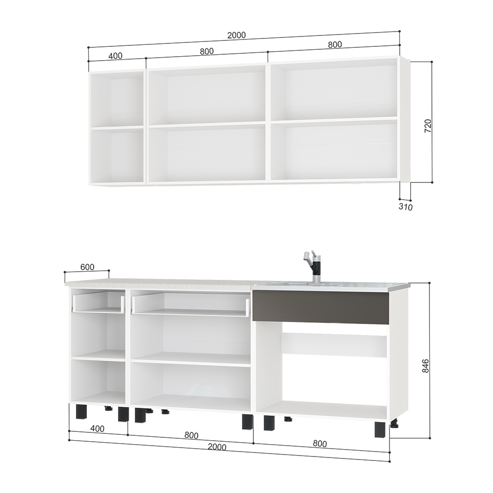 2,00 "Дакота" Кухня бетон пайн/графит