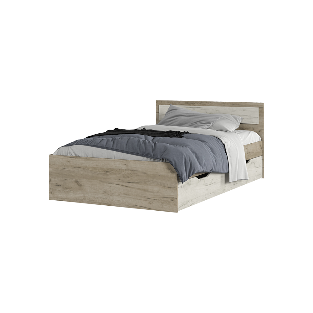 Спальня Кровать ГАРМОНИЯ КР 606 с ящиками (1,252х0,78х2,032) фасад ДУБ КРАФТ БЕЛЫЙ/корпус ДУБ КРАФТ 