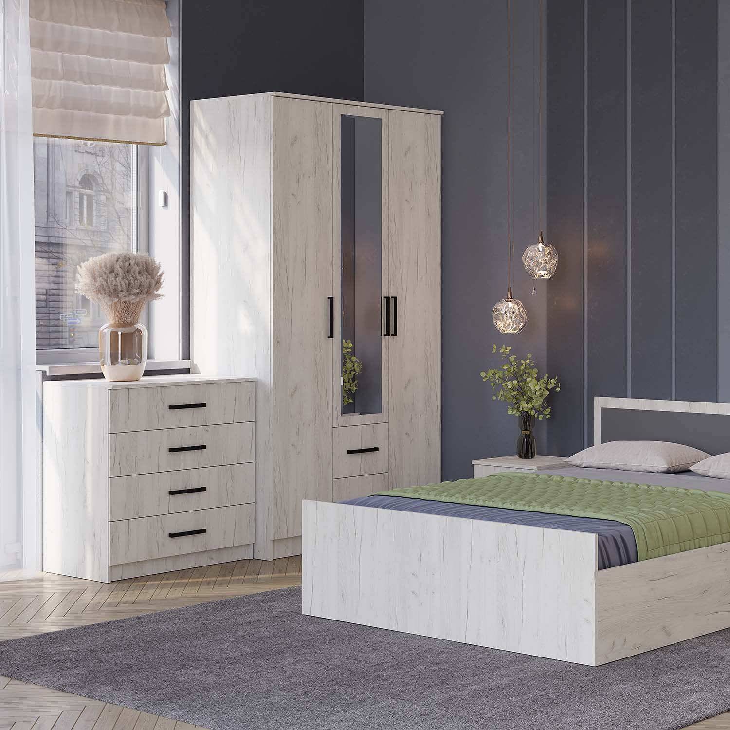 "Фиеста" шкаф 3-х створчатый дуб крафт белый						