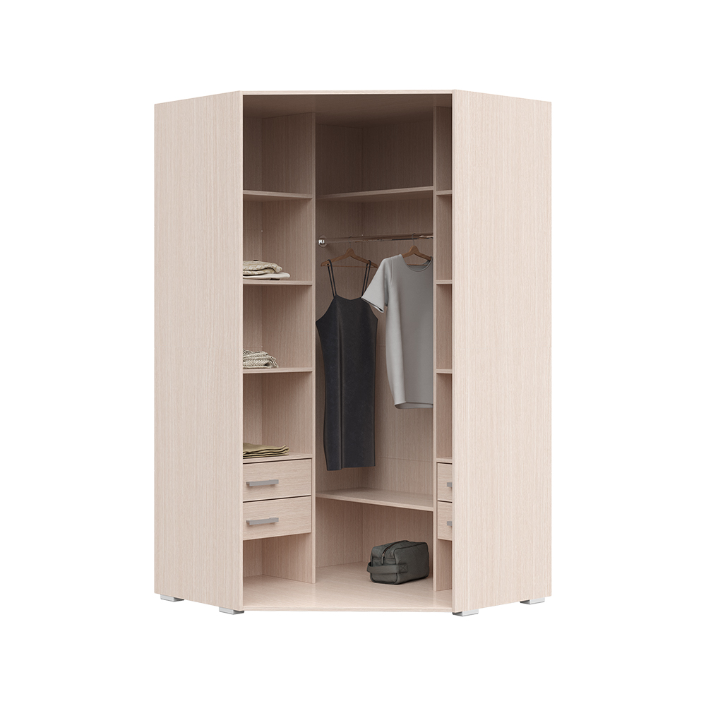 Спальня СИМБА шкаф угловой двухстворчатый (1,14х2,0х1,14) фасад МДФ БЕЛЫЙ ГЛЯНЕЦ/корпус БЕЛФОРТ