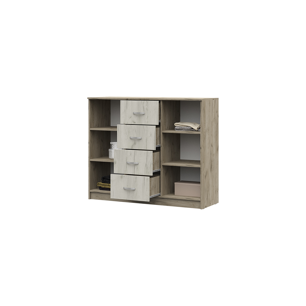 Спальня БАСЯ КМ 555-М  комод 4 ящика 2 створки (1,2х0,99х0,41) фасад ДУБ КРАФТ БЕЛЫЙ/корпус ДУБ КРАФ