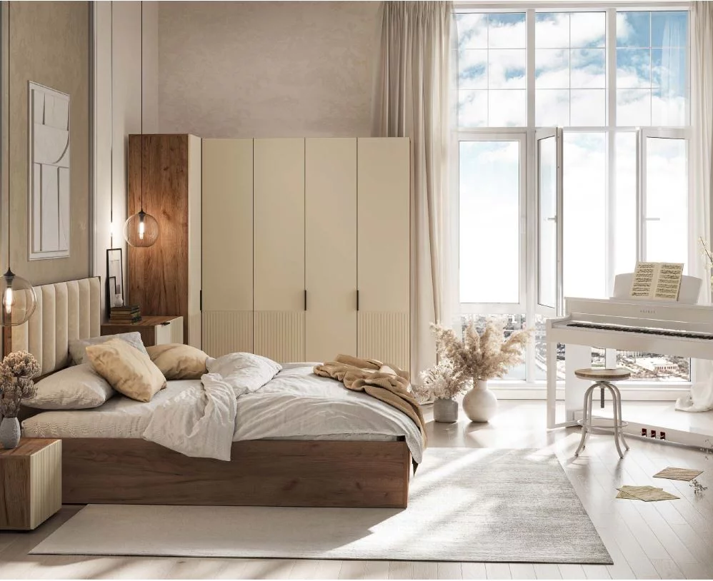 СОНАТА ШК 03 Шкаф 3-х створчатый  (1200х2100х460)Фасад МДФ МОНО КЕРАМИКА/Корпус ДУБ КРАФТ ТАБАЧНЫЙ