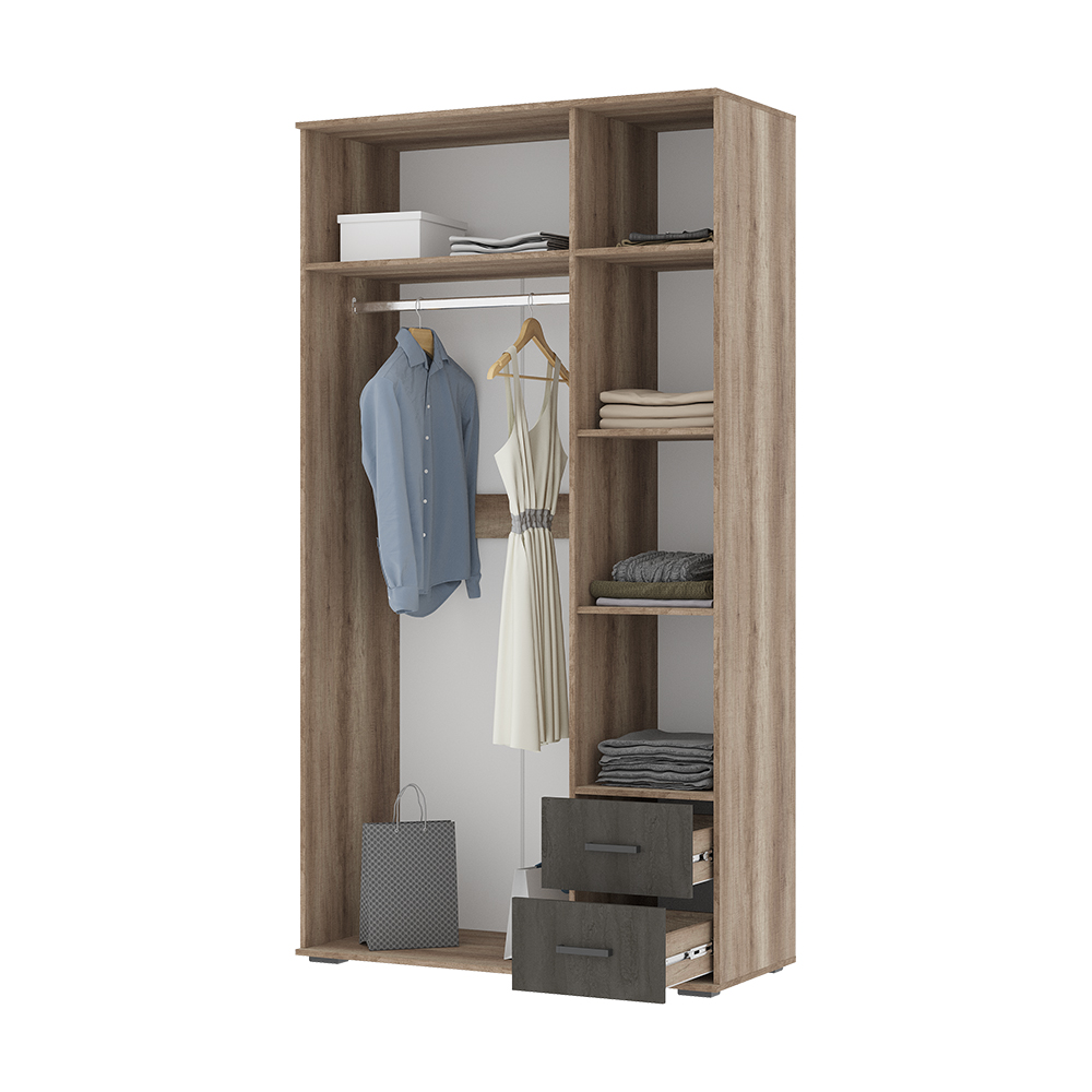 Шкаф НЕЛЬСОН ШК 01(1.200х2,200х0,500)  Фасад ЖЕЛЕЗНЫЙ КАМЕНЬ/Корпус ДУБ КАНЬОН