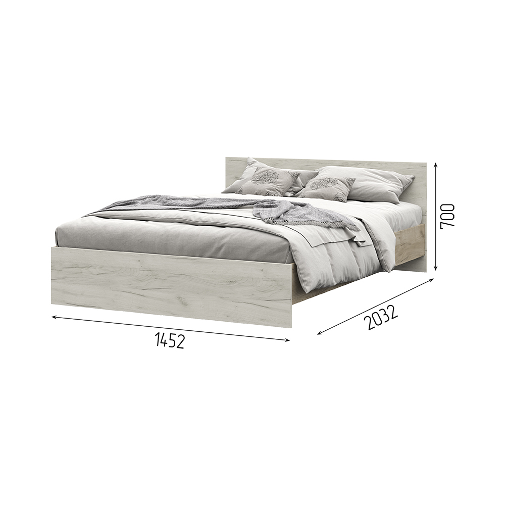 Спальня БАСЯ КР 557 кровать (1,452х0,7х2,032) фасад ДУБ КРАФТ БЕЛЫЙ/корпус ДУБ КРАФТ СЕРЫЙ СНЯТО