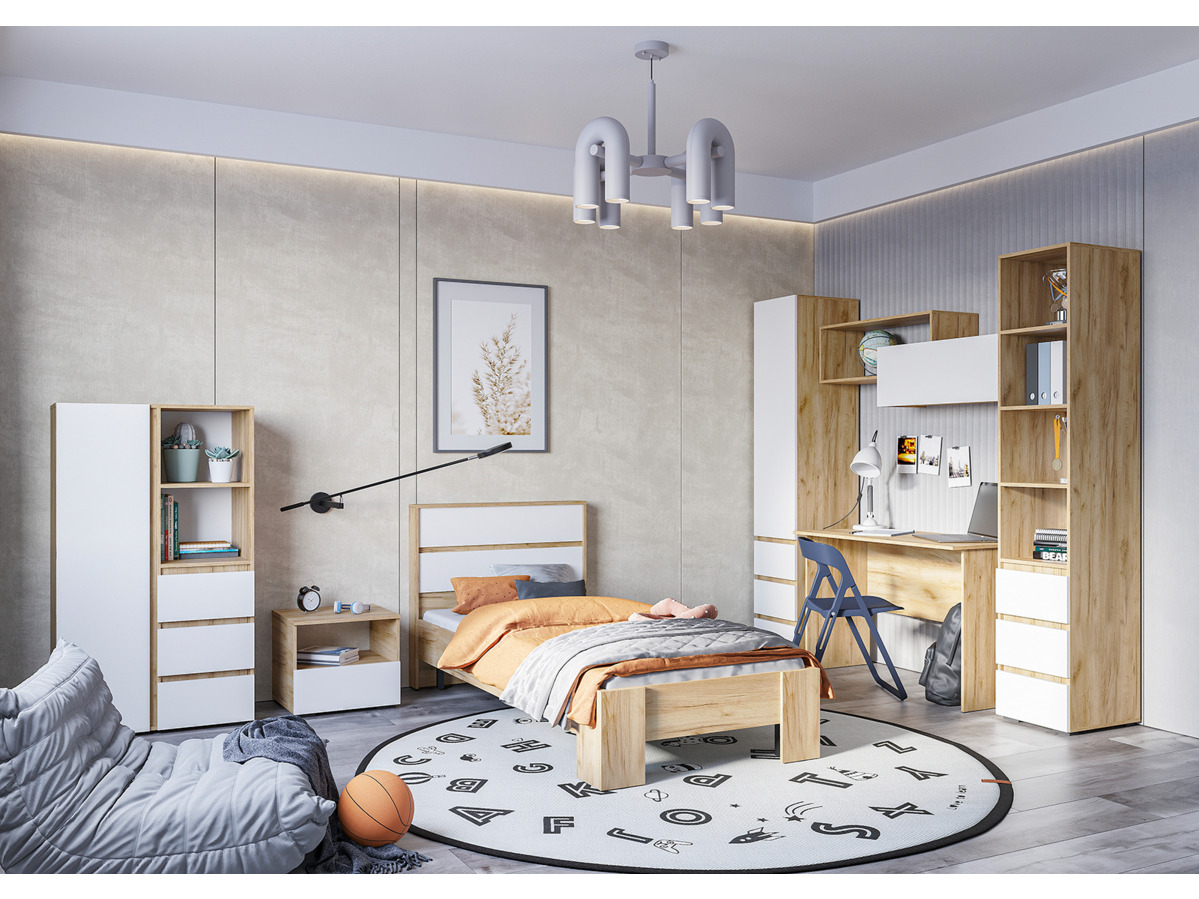 ХЕЛЕН ПН 02 Пенал открытый (0,400х2,100х0,460)ФАСАД БЕЛЫЙ/КОРПУС ДУБ КРАФТ ЗОЛОТО