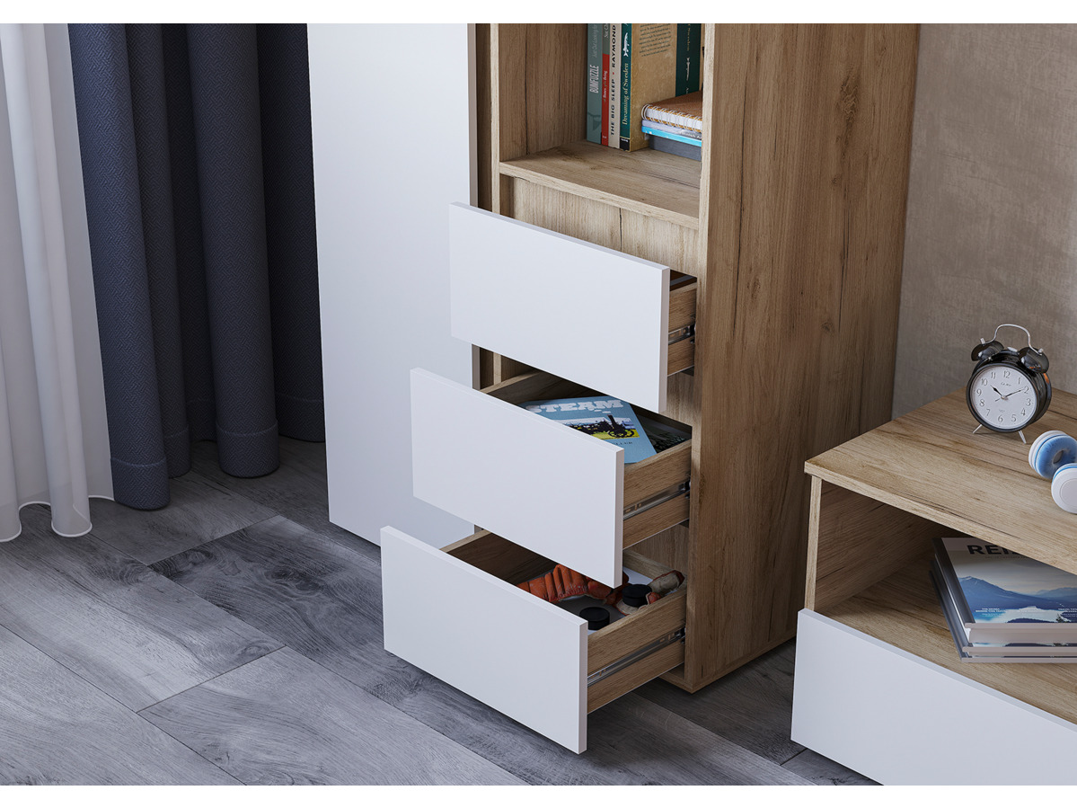 ХЕЛЕН ПН 02 Пенал открытый (0,400х2,100х0,460)ФАСАД БЕЛЫЙ/КОРПУС ДУБ КРАФТ ЗОЛОТО