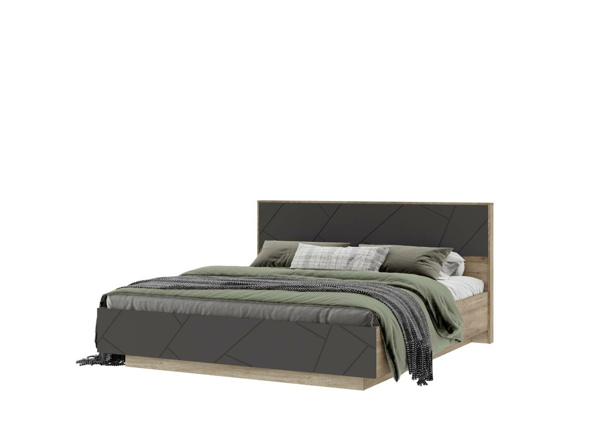 ДАЛЛАС КР 01 Кровать 1,6х2,0 (1,670х0,986х2,090) ФАСАД МДФ СОФТ ГРАФИТ/КОРПУС ДУБ КАНЬОН