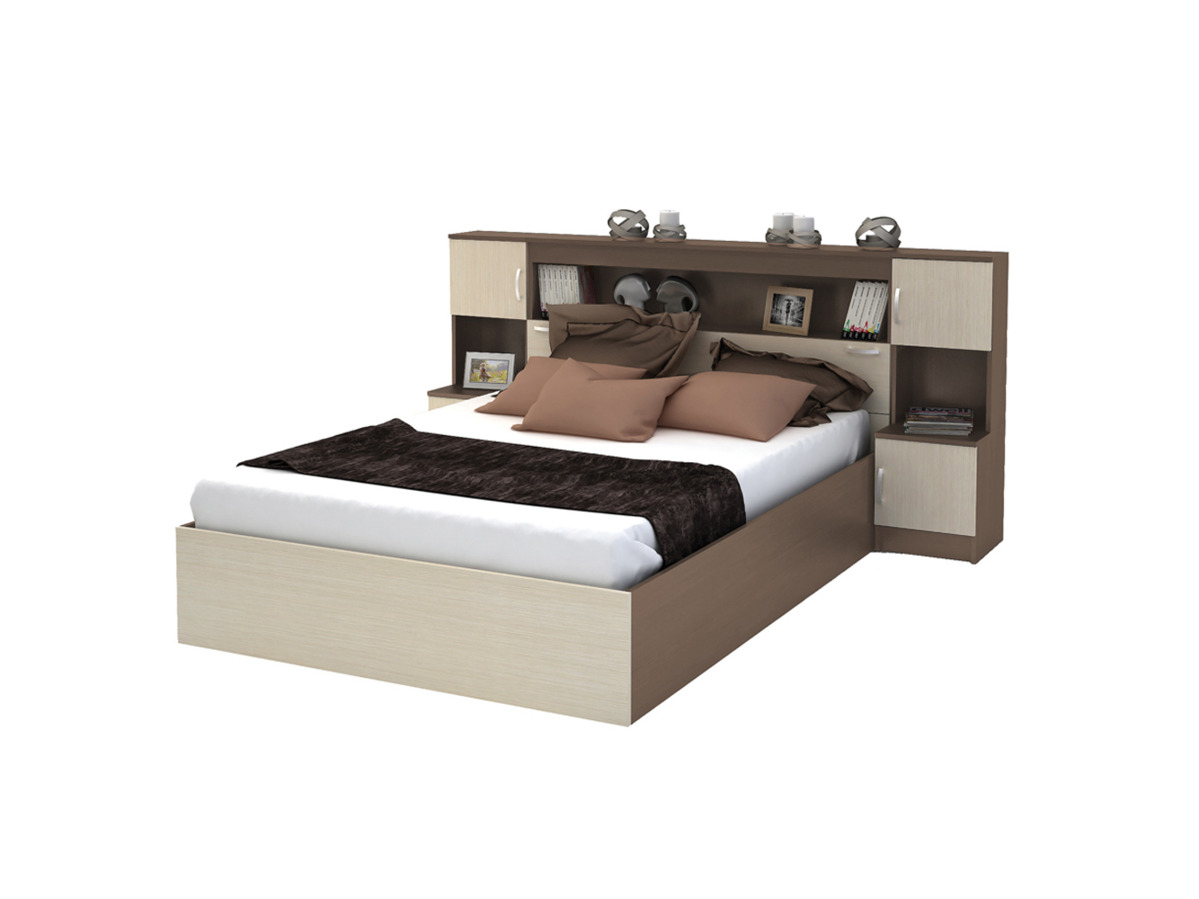 Спальня БАСЯ КР 552 кровать с прикров блоком (2,352х1,024х2,232) фасад ШИМО СВЕТЛ/корпус ШИМО ТЕМН