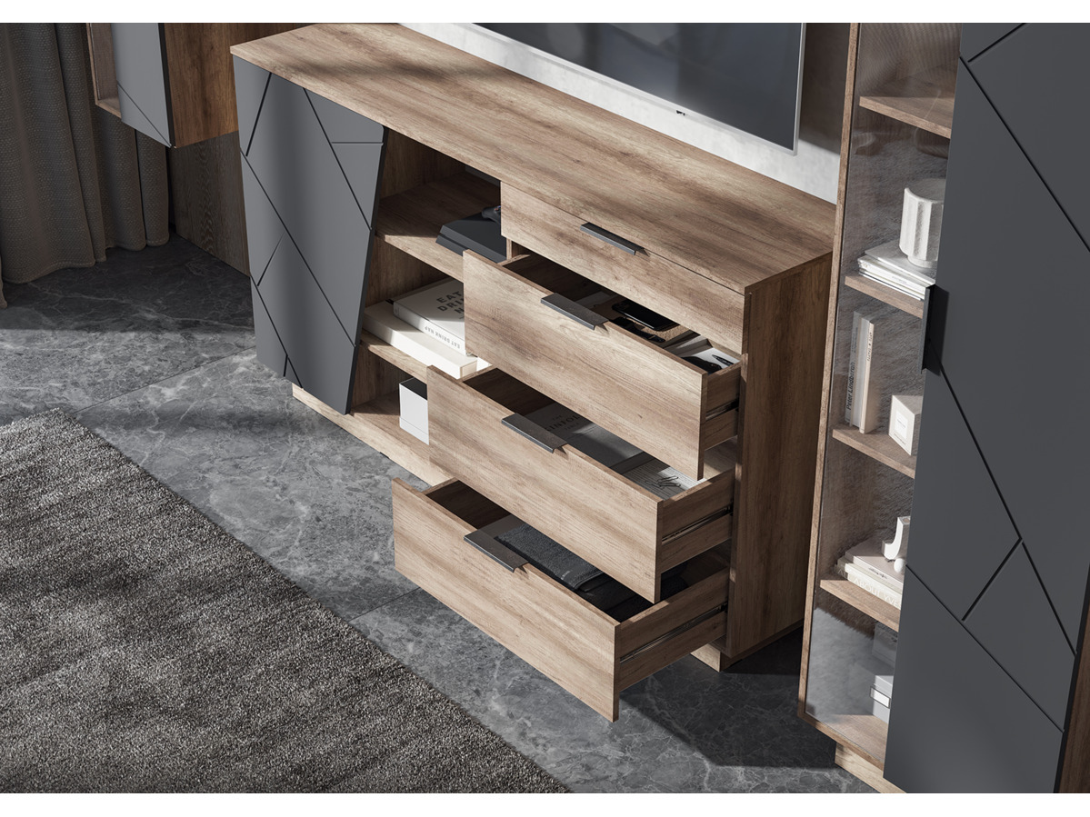 ДАЛЛАС КМ 01 Комод 1704 4 ящика (1,704х0,946х0,402) ФАСАД МДФ СОФТ ГРАФИТ/КОРПУС ДУБ КАНЬОН