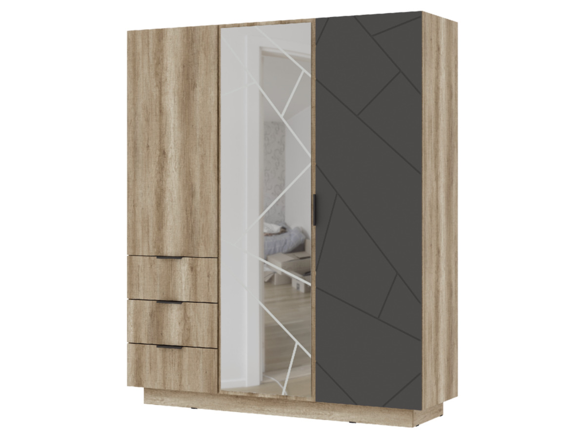 ДАЛЛАС ШК 01 Шкаф 3х-створчатый (1,698 х2,008х0,503) ФАСАД МДФ СОФТ ГРАФИТ/КОРПУС ДУБ КАНЬОН