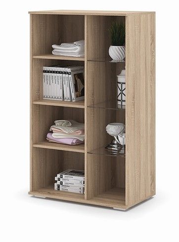 Гостиная АФИНА  ШК 114 шкаф-витрина (0,8х1,336х0,465) фасад МДФ БЕЛЫЙ ГЛЯНЕЦ_СОНОМА/корпус СОНОМА