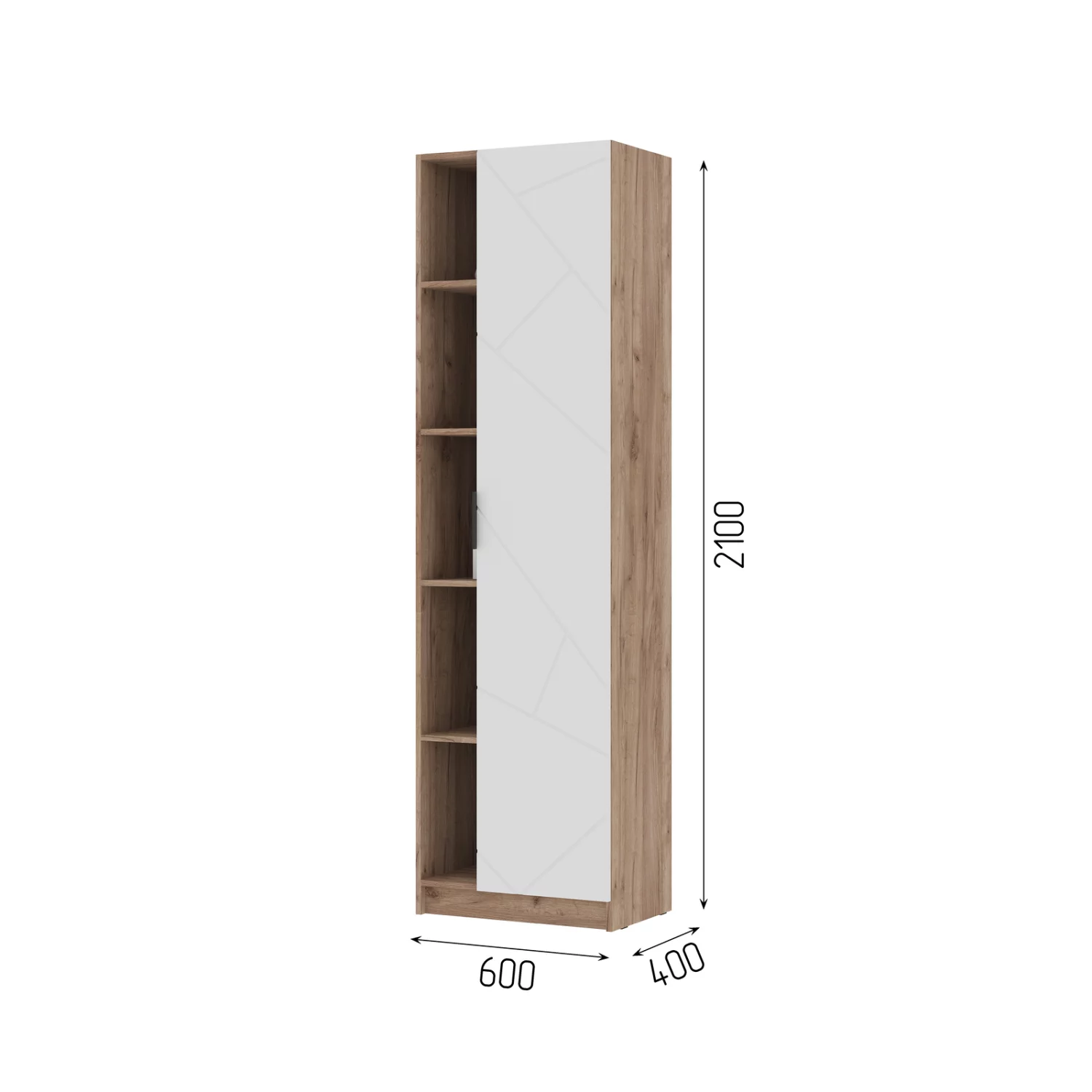 ОРЕГОН ПН 01 Пенал комбинированный (600х2100х400)Фасад МДФ БЕЛЫЙ СУПЕРМАТ/Корпус ДУБ КРАФТ ТАБАЧНЫЙ