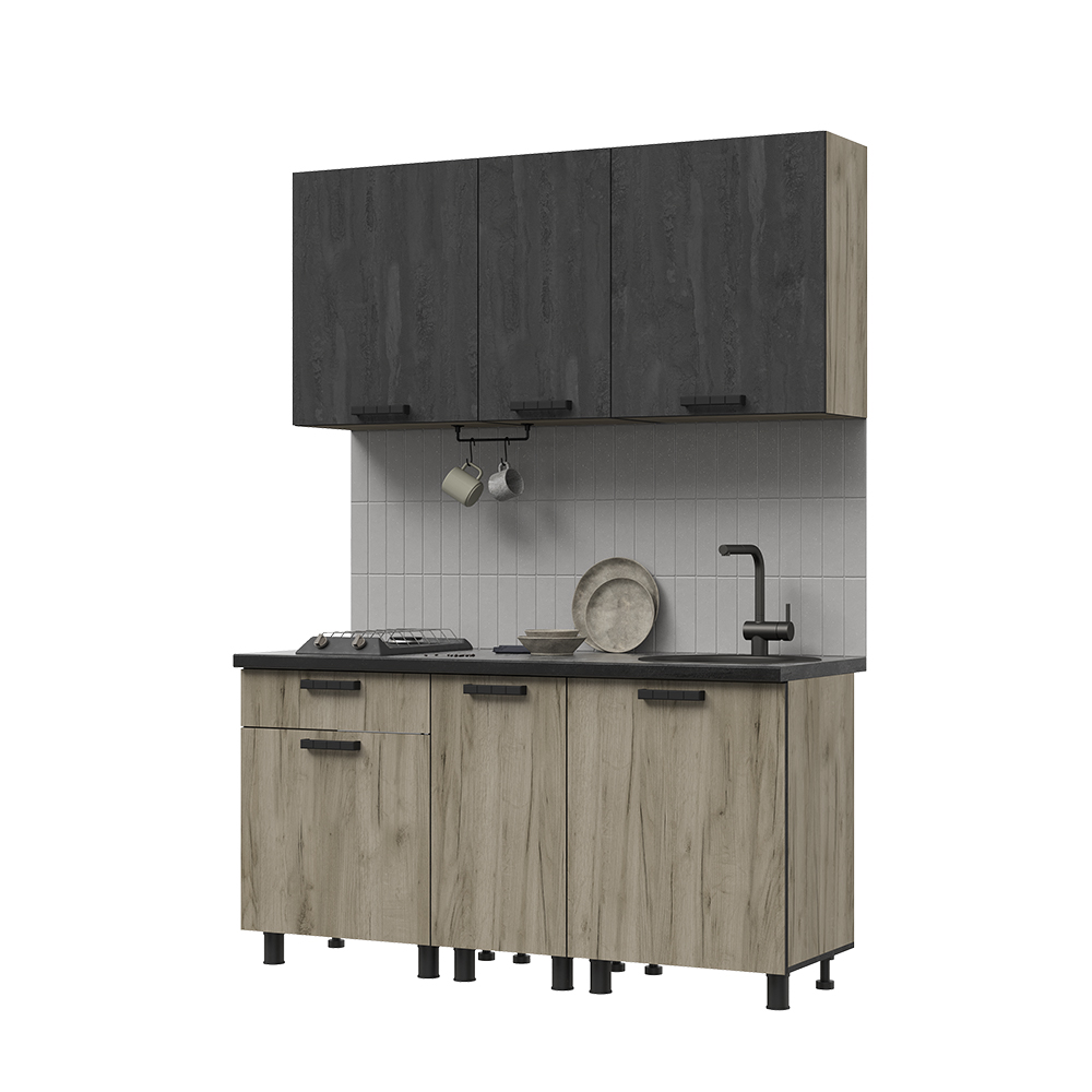 ЭДИНБУРГ Кухня 1.6  (1600х2160х600)Фасад ЖЕЛЕЗНЫЙ КАМЕНЬ/Корпус ДУБ КРАФТ СЕРЫЙ