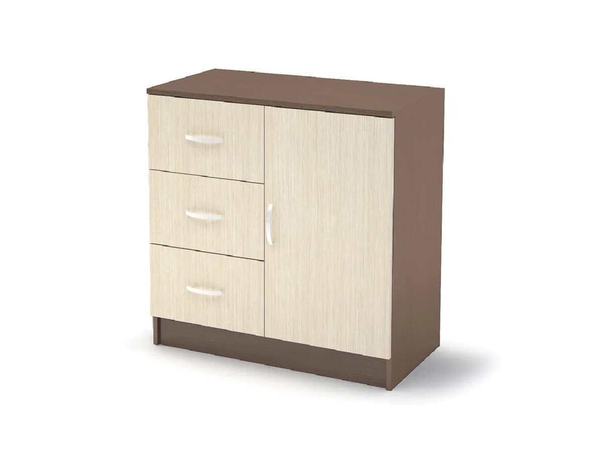 Спальня БАСЯ КМ 553-М комод 3 ящика 1 створка (0,8х0,766х0,41) фасад ШИМО СВЕТЛ/корпус ШИМО ТЕМН