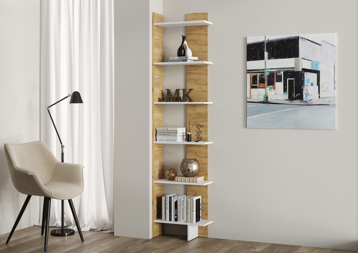 Стеллаж №6 крафт золотой/белый гладкий