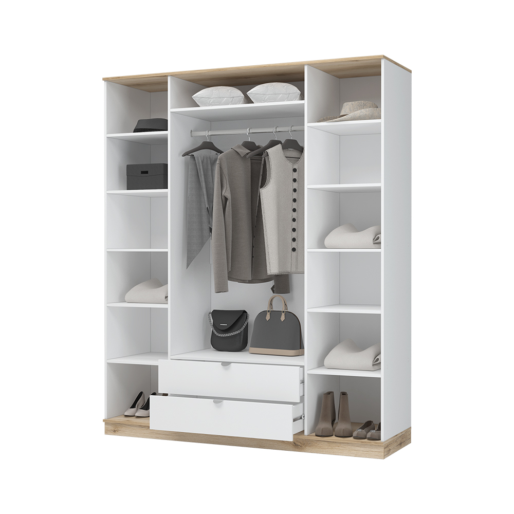 ЮККИ ШК 2Я 1800 Шкаф 4х створчатый с зеркалом Фасад БЕЛЫЙ/Корпус ДУБ ДЕЛАНО