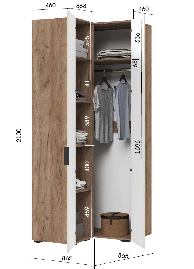 СОНАТА ШК 05 Шкаф угловой (865х2100х865)Фасад МДФ МОНО КЕРАМИКА/Корпус ДУБ КРАФТ ТАБАЧНЫЙ