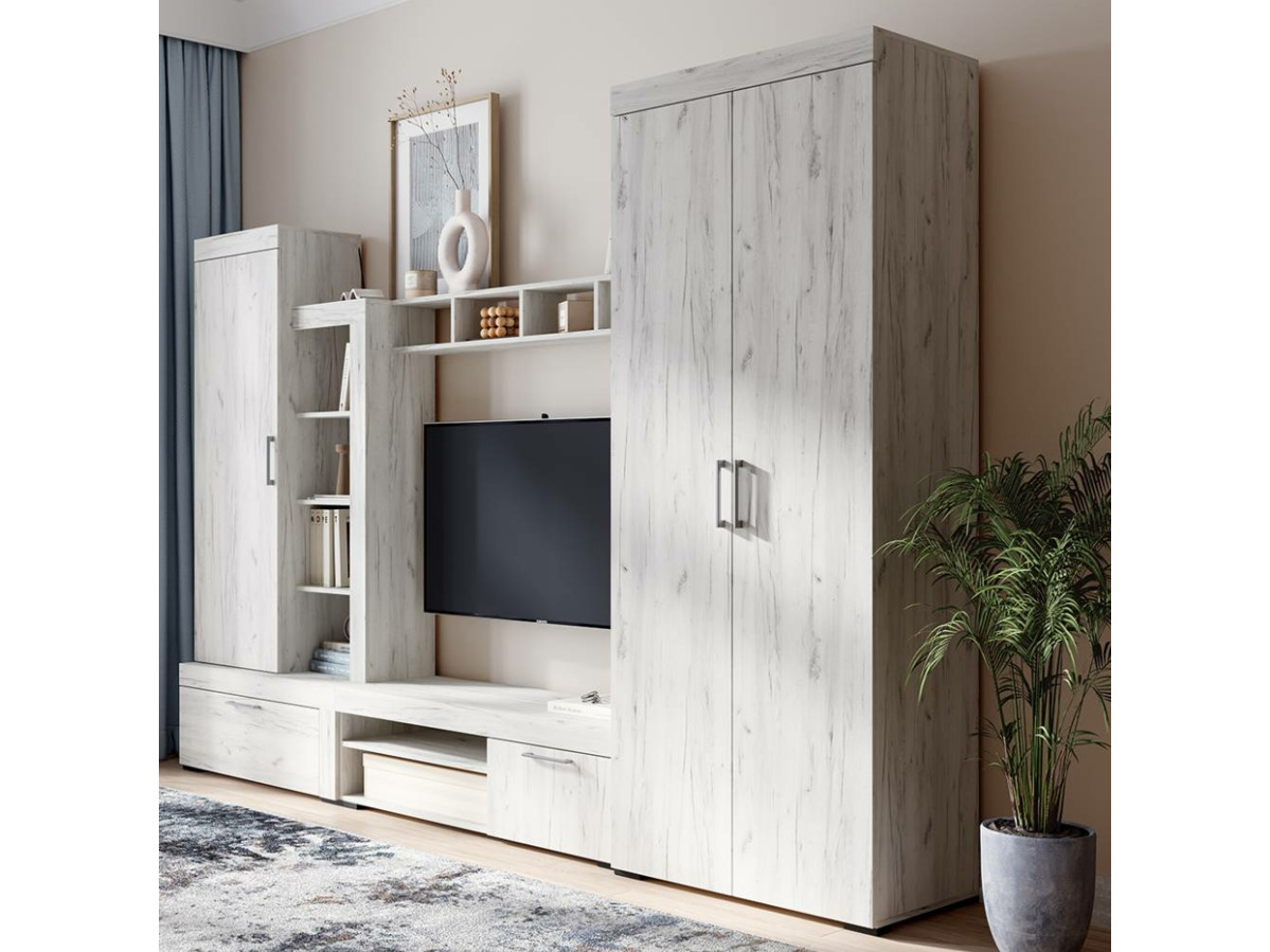 ГРАНД Шкаф двухстворчатый  (0.802х2,121х0,483)Дуб крафт Белый