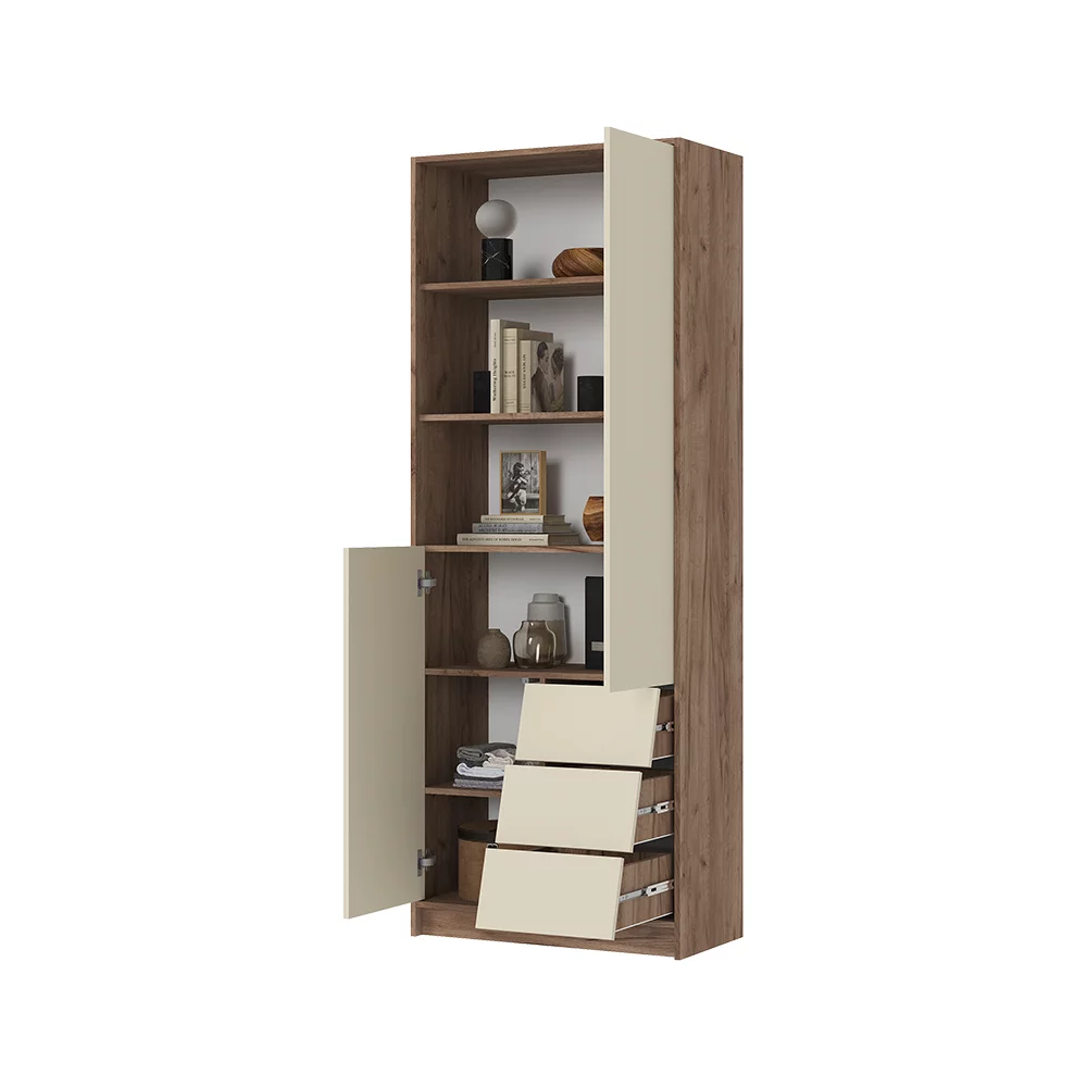 РЕЙН СТЛ 01 Стеллаж (800х2100х400)Фасад КАШЕМИР/Корпус ДУБ КРАФТ ТАБАЧНЫЙ