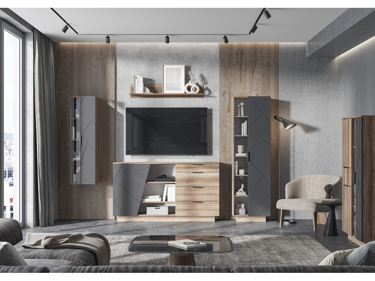 ДАЛЛАС КМ 01 Комод 1704 4 ящика (1,704х0,946х0,402) ФАСАД МДФ СОФТ ГРАФИТ/КОРПУС ДУБ КАНЬОН