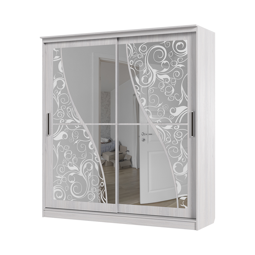 Шкаф купе ОЛИМП 2  (2,0х2,2х0,65) зеркало,пескоструй АНКОР/АНКОР