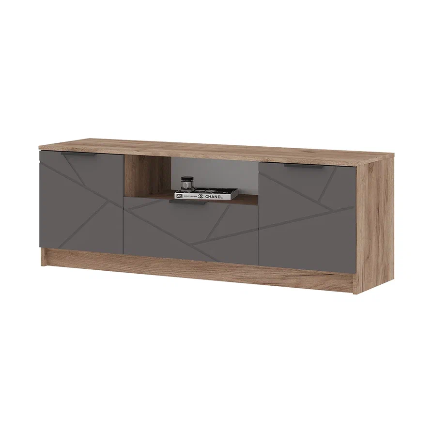 ОРЕГОН ТВ 01 Тумба под ТВ (1400х500х400)Фасад МДФ АСФАЛЬТ СУПЕРМАТ/Корпус ДУБ КРАФТ ТАБАЧНЫЙ