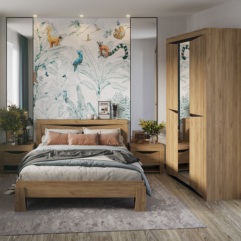 Спальня ПАОЛА ШК 702 (1376х2200х532 мм) МДФ ВЕНГЕ/ДУБ КРАФТ ЗОЛОТО