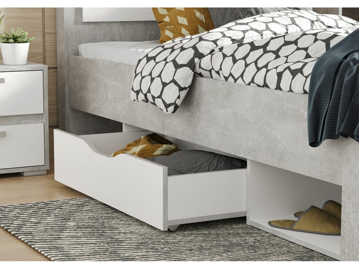 ДЕНВЕР КР 01 Кровать 0,9х2,0 (970х986х2110) Фасад БЕЛЫЙ/Корпус АТЕЛЬЕ СВЕТЛЫЙ