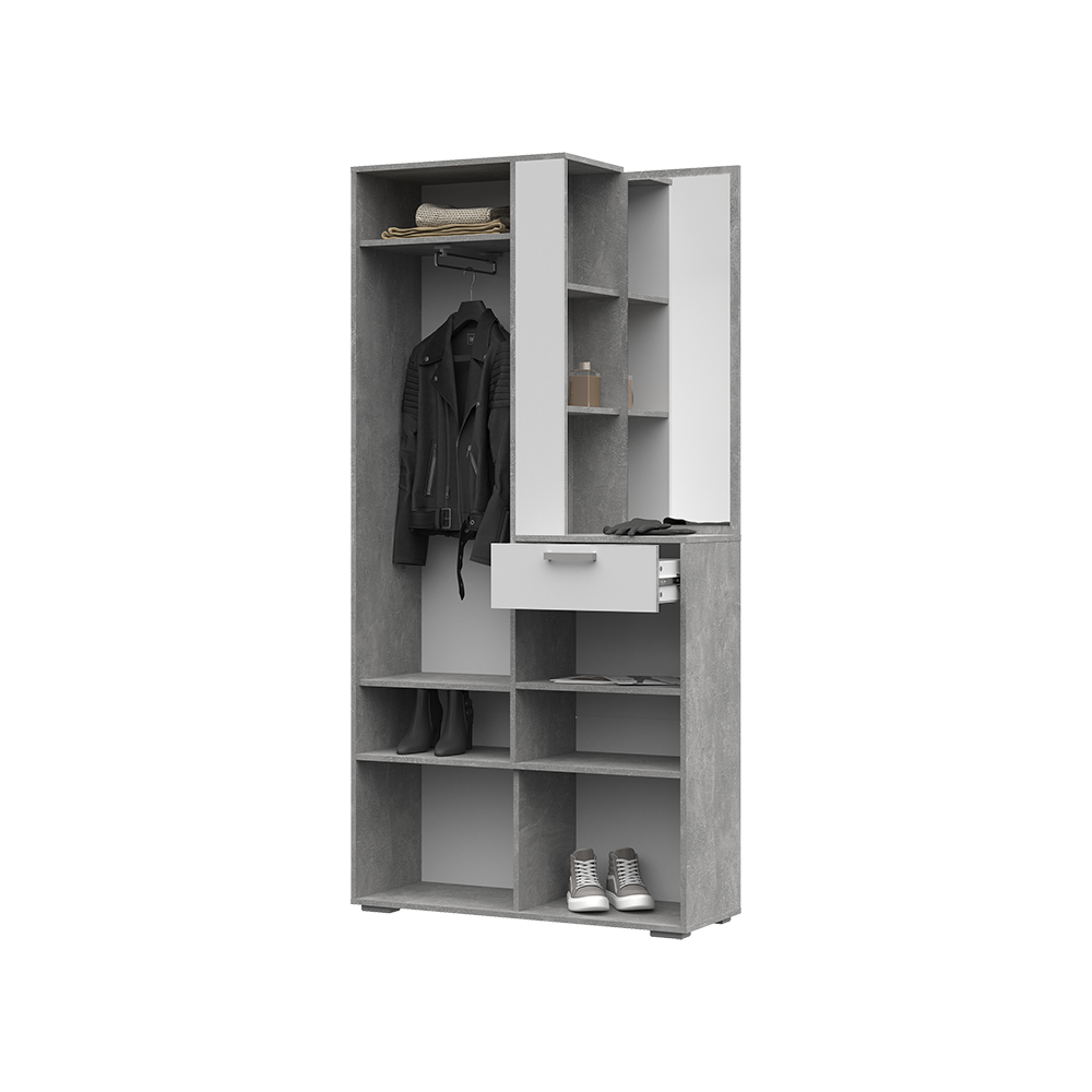 Прихожая ДЕНВЕР (1000х1950х354)Фасад БЕЛЫЙ/Корпус АТЕЛЬЕ СВЕТЛОЕ