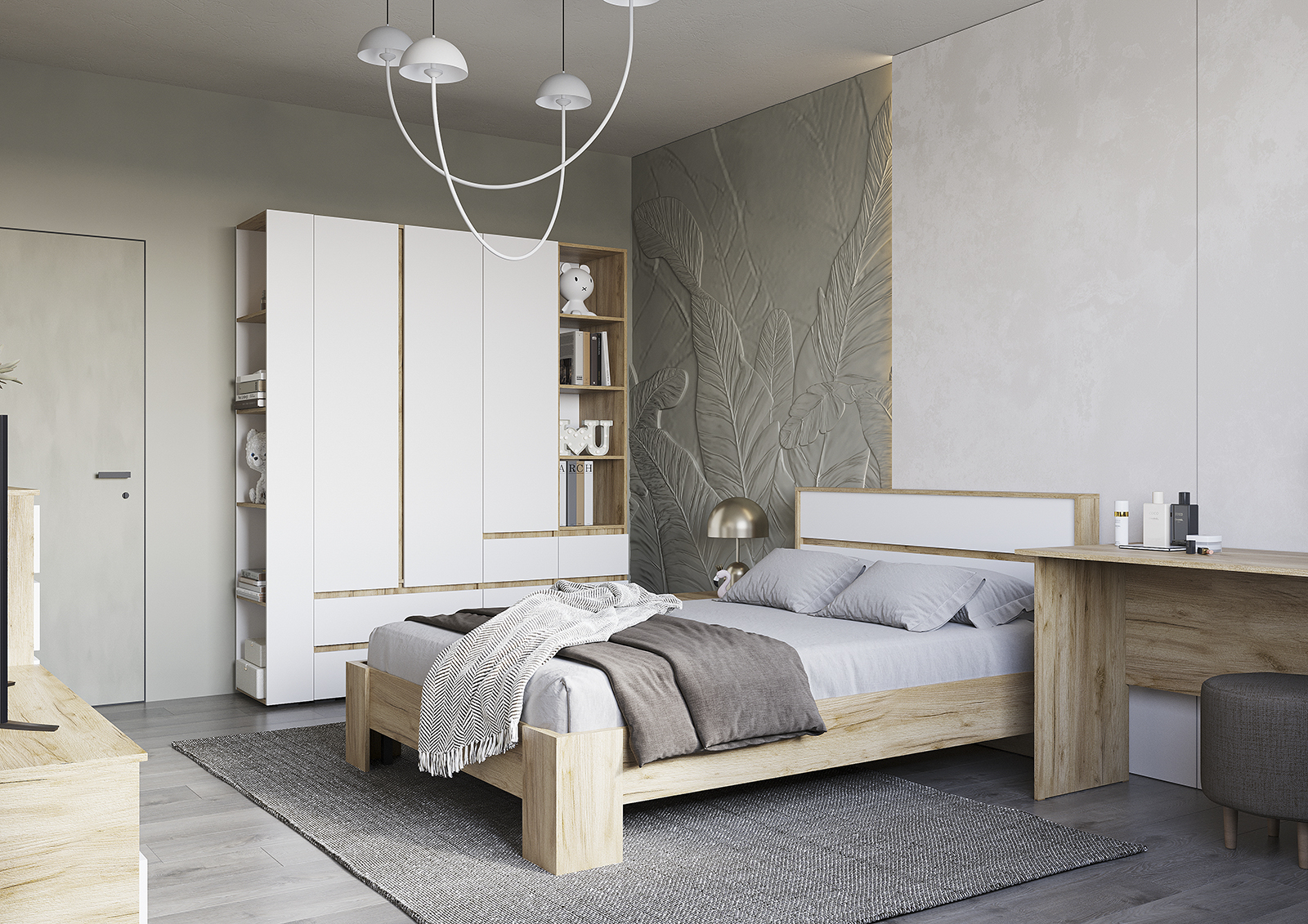 ХЕЛЕН КР 02 Кровать 1.4х2.0 (1,470х0,928х2,114)ФАСАД БЕЛЫЙ/КОРПУС ДУБ КРАФТ ЗОЛОТО