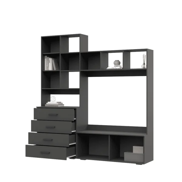 Гостиная ЯНА-1 центр секция ТВ 751 (2000х2120х436) Фасад ГРАФИТ СЕРЫЙ/Корпус ГРАФИТ СЕРЫЙ