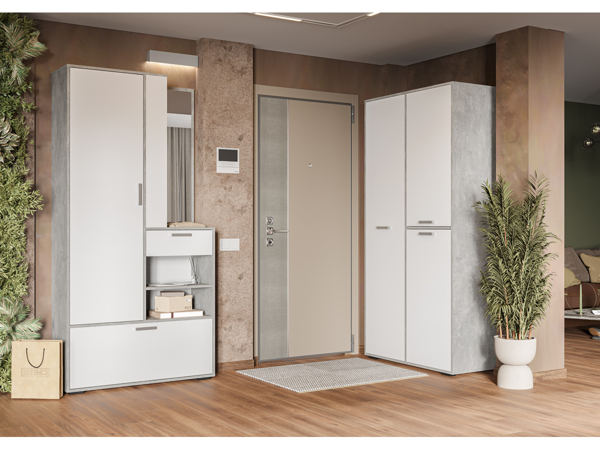 ДЕНВЕР ШК 01 Шкаф (1000 х2020х504) Фасад БЕЛЫЙ/Корпус АТЕЛЬЕ СВЕТЛЫЙ