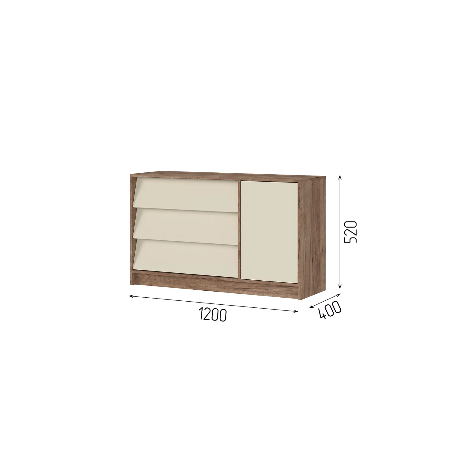 РЕЙН КМ 01 Комод 1200 (1200х720х400)Фасад КАШЕМИР/Корпус ДУБ КРАФТ ТАБАЧНЫЙ