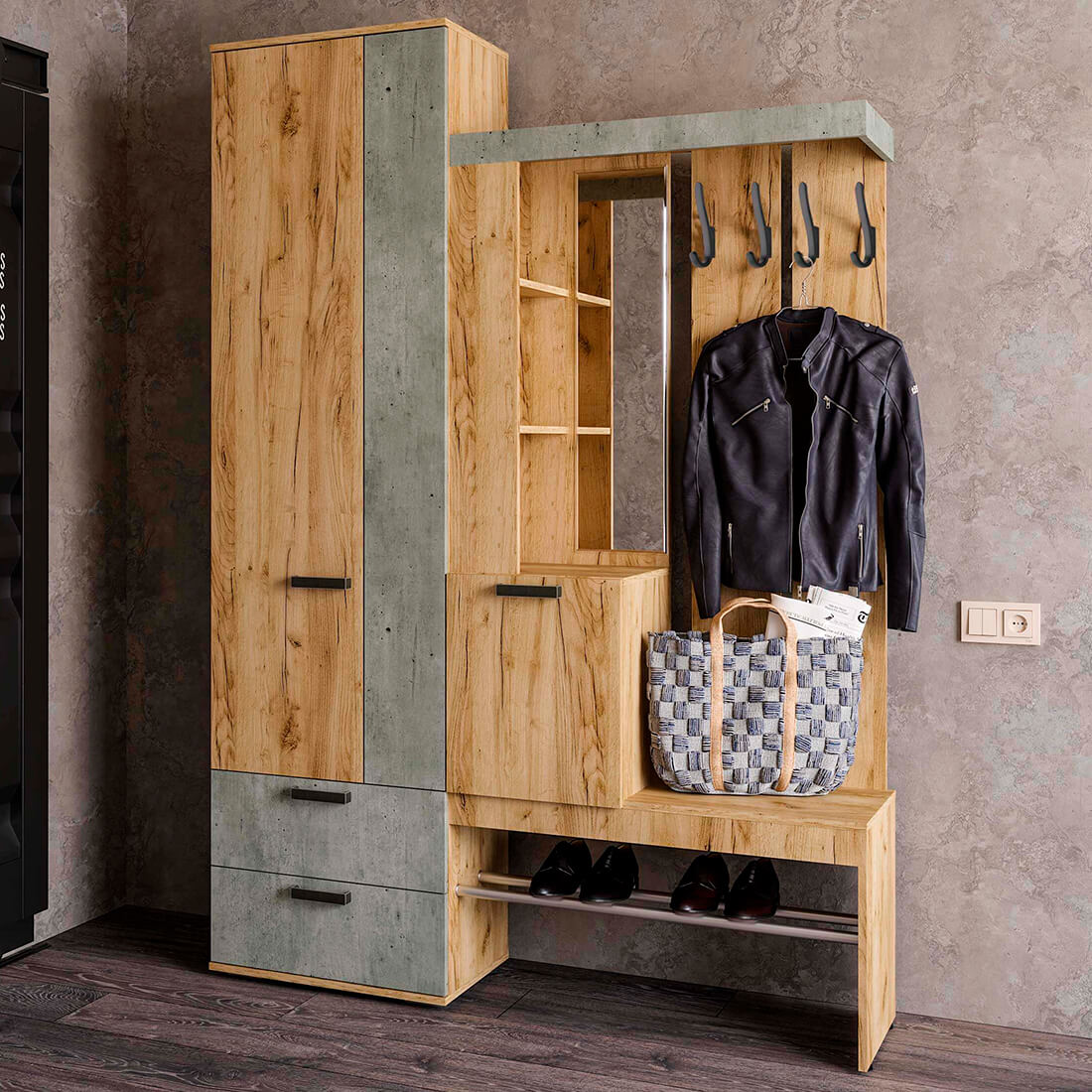 "ТРАМП" Прихожая Крафт/Бетон.