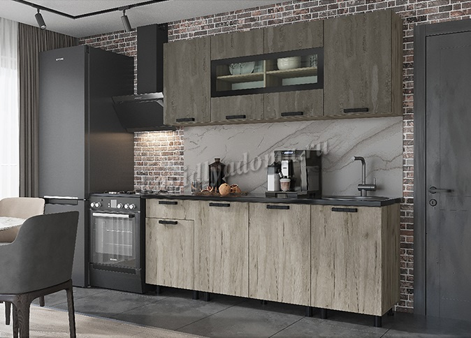 ЭДИНБУРГ Кухня 2.0 (2000Х2160Х600) Фасад ЖЕЛЕЗНЫЙ КАМЕНЬ/Корпус ДУБ КРАФТ СЕРЫЙ