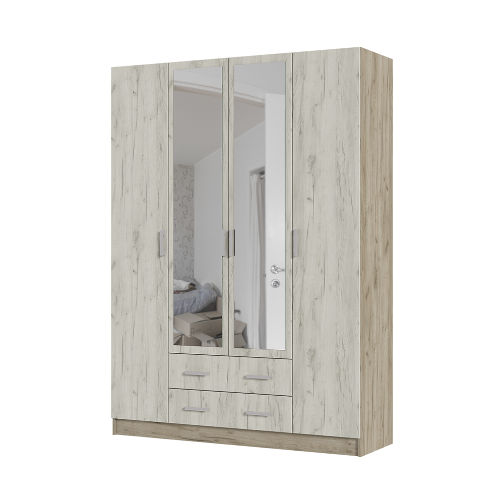 Спальня Шкаф 4х створчатый ГАРМОНИЯ ШК 602  М (1,6х2,2х0,5) фасад ДУБ КРАФТ БЕЛЫЙ/корпус ДУБ КРАФТ С