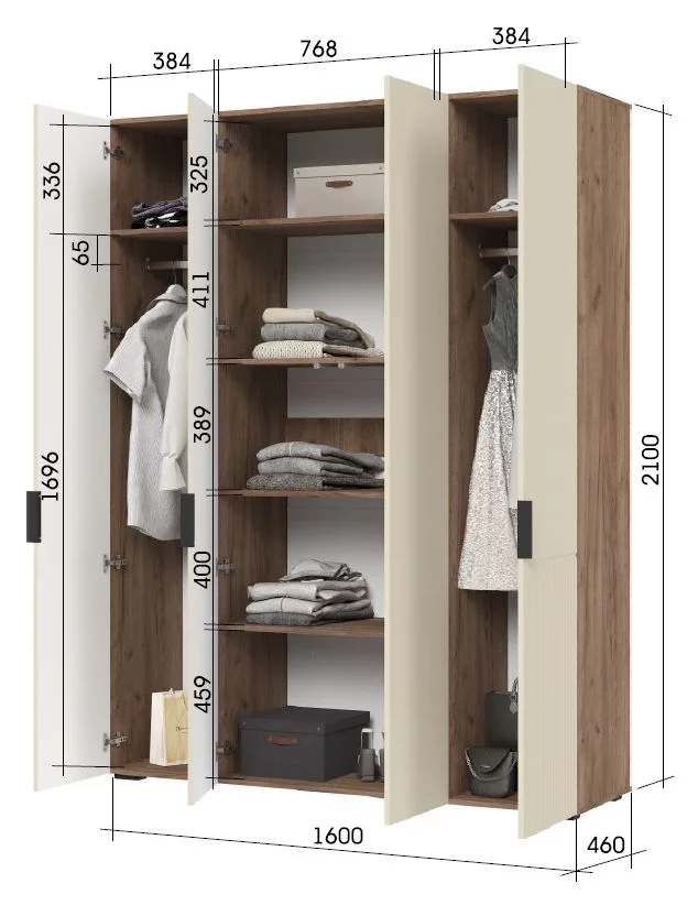 СОНАТА ШК 04 Шкаф 4-х створчатый (1600х2100х460)Фасад МДФ МОНО КЕРАМИКА/Корпус ДУБ КРАФТ ТАБАЧНЫЙ