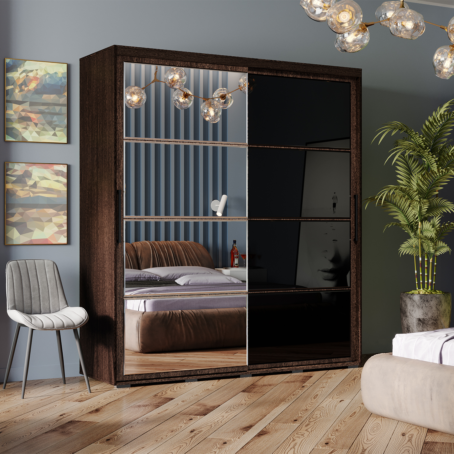 Шкаф-купе "Крафт-6" (1962х2176х591) ВЕНГЕ 