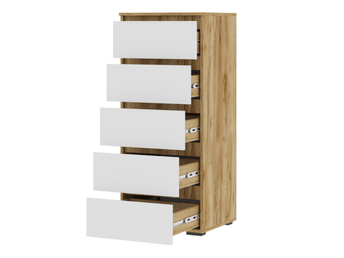 ХЕЛЕН КМ 03 Комод 502 5 ящиков (0,502х1,188х0,460)ФАСАД БЕЛЫЙ/КОРПУС ДУБ КРАФТ ЗОЛОТО