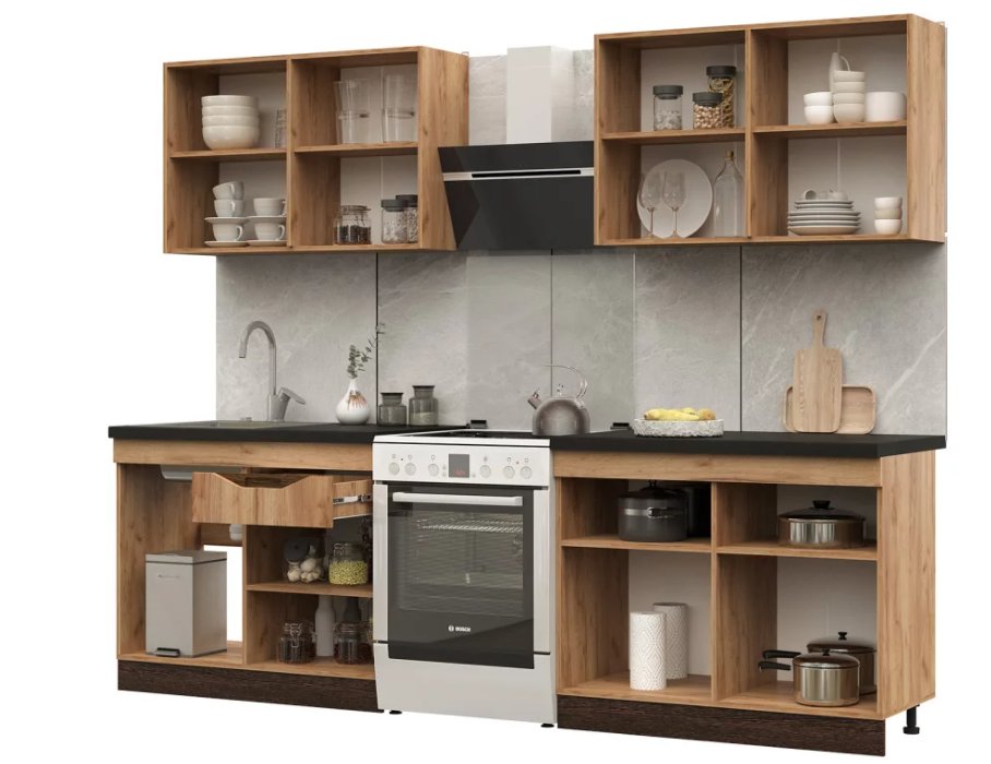 КУХНЯ 2,0 ПАОЛА (2000х2160х600)МДФ ВЕНГЕ(тиковое дерево)/ДУБ КРАФТ ЗОЛОТО