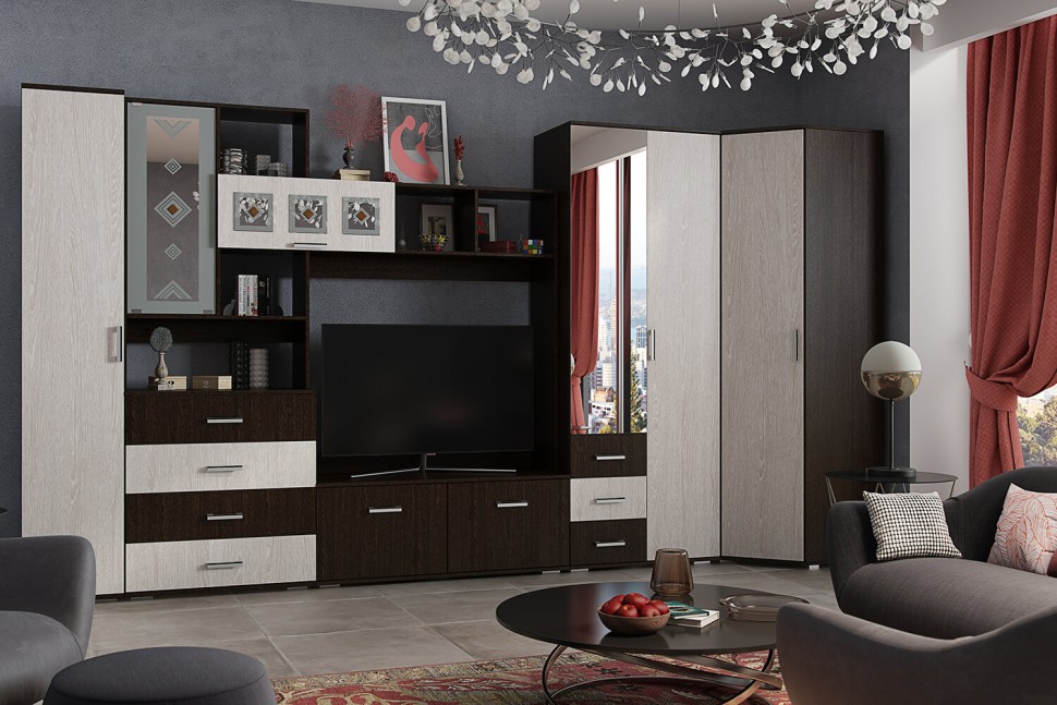 "Белла" Шкаф угловой (Венге/Ясень белый)  