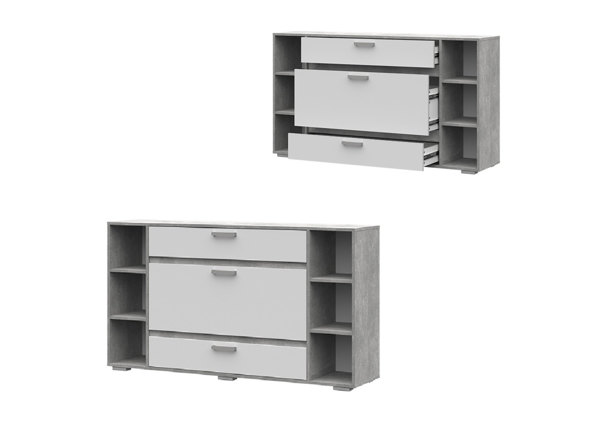 ДЕНВЕР КМ 02 Комод (1500х836х354) Фасад БЕЛЫЙ/Корпус АТЕЛЬЕ СВЕТЛЫЙ