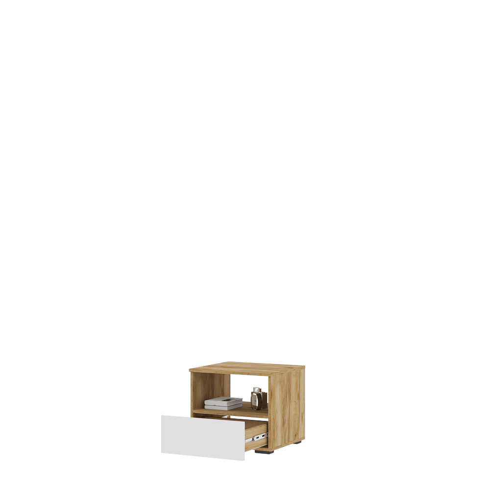 ХЕЛЕН ТБ 01 Тумба прикроватная (0,502х0,442х0,460)ФАСАД БЕЛЫЙ/КОРПУС ДУБ КРАФТ ЗОЛОТО