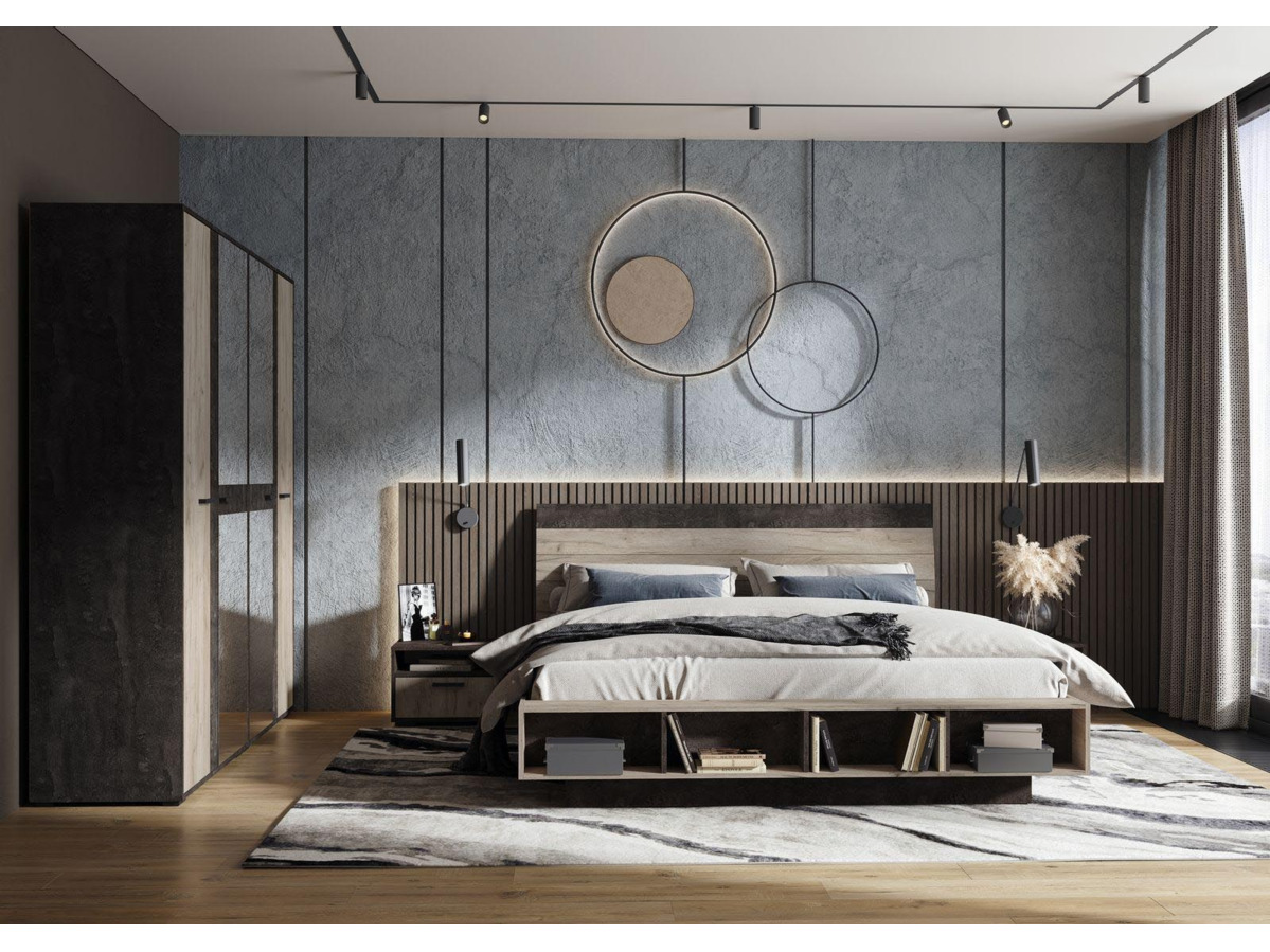 ЭДИНБУРГ КР 02 Кровать 1,8х2,0 (1,840х0,954х2,270)Корпус ДУБ КРАФТ СЕРЫЙ/ЖЕЛЕЗНЫЙ КАМЕНЬ