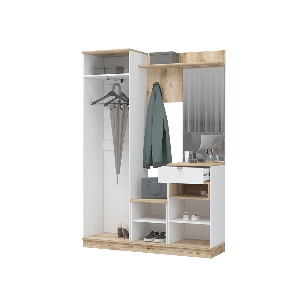 ЮККИ ПР 1400 Прихожая Фасад БЕЛЫЙ/Корпус ДУБ ДЕЛАНО