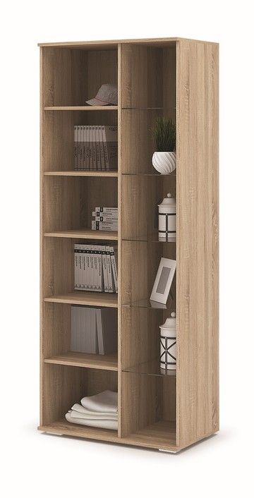 Гостиная АФИНА  ШК 113 шкаф-витрина (0,8х1,976х0,465) фасад МДФ БЕЛЫЙ ГЛЯНЕЦ_СОНОМА/корпус СОНОМА