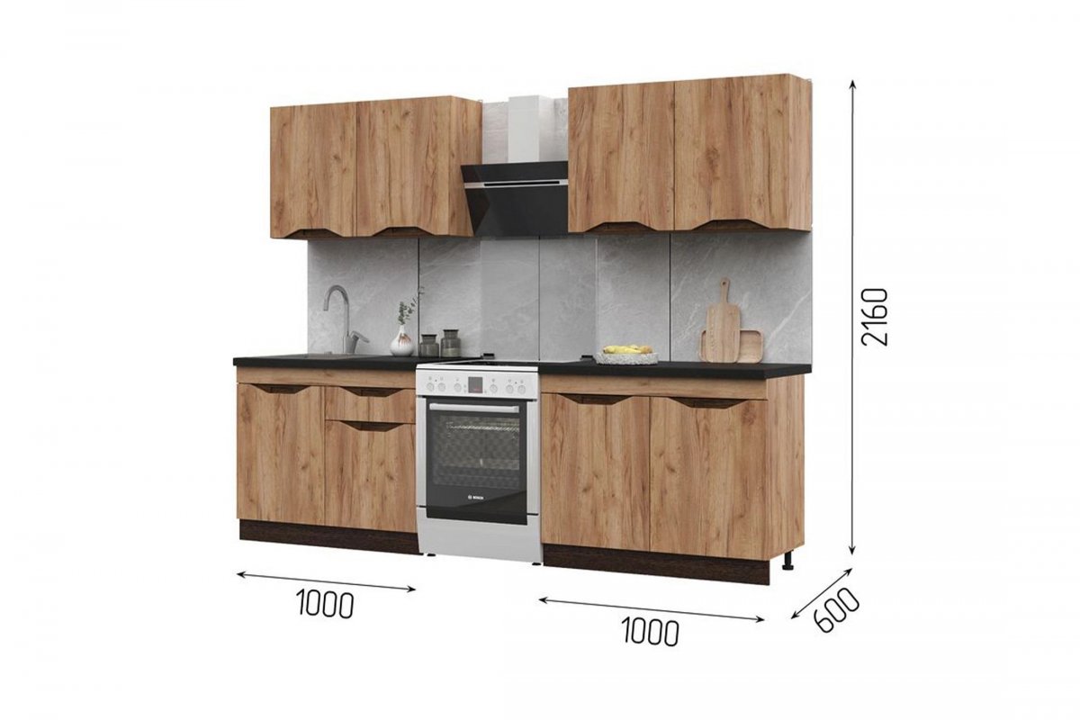 КУХНЯ 2,0 ПАОЛА (2000х2160х600)МДФ ВЕНГЕ(тиковое дерево)/ДУБ КРАФТ ЗОЛОТО