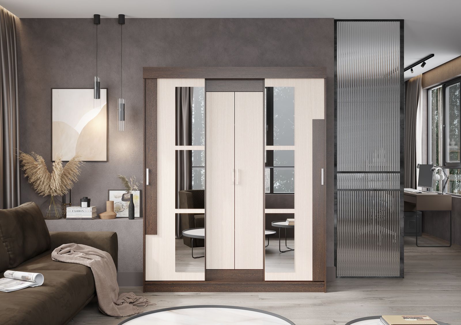 Шкаф купе ФЕЯ (1,6х2,1х0,52) БЕЛФОРТ/ВЕНГЕ