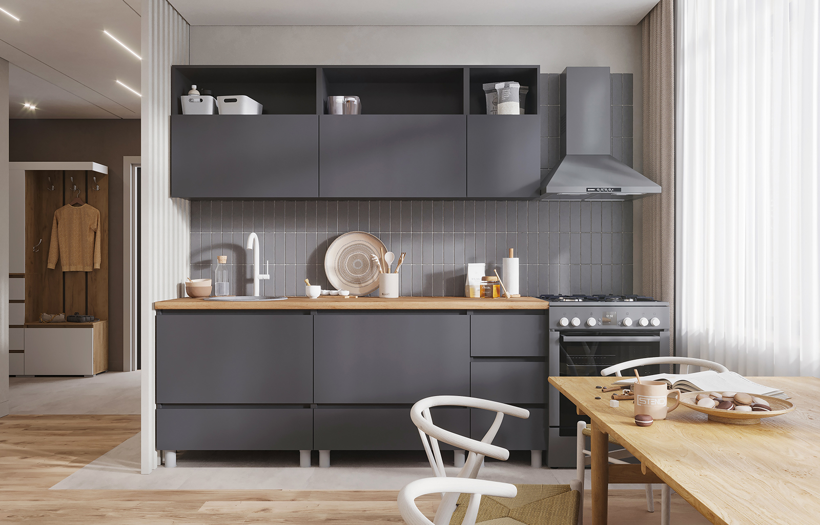 КУХНЯ 2,0 ХЕЛЕН (2,0х2,168х0,6) Фасад Серый ГРАФИТ 0162/Корпус Серый ГРАФИТ 0162