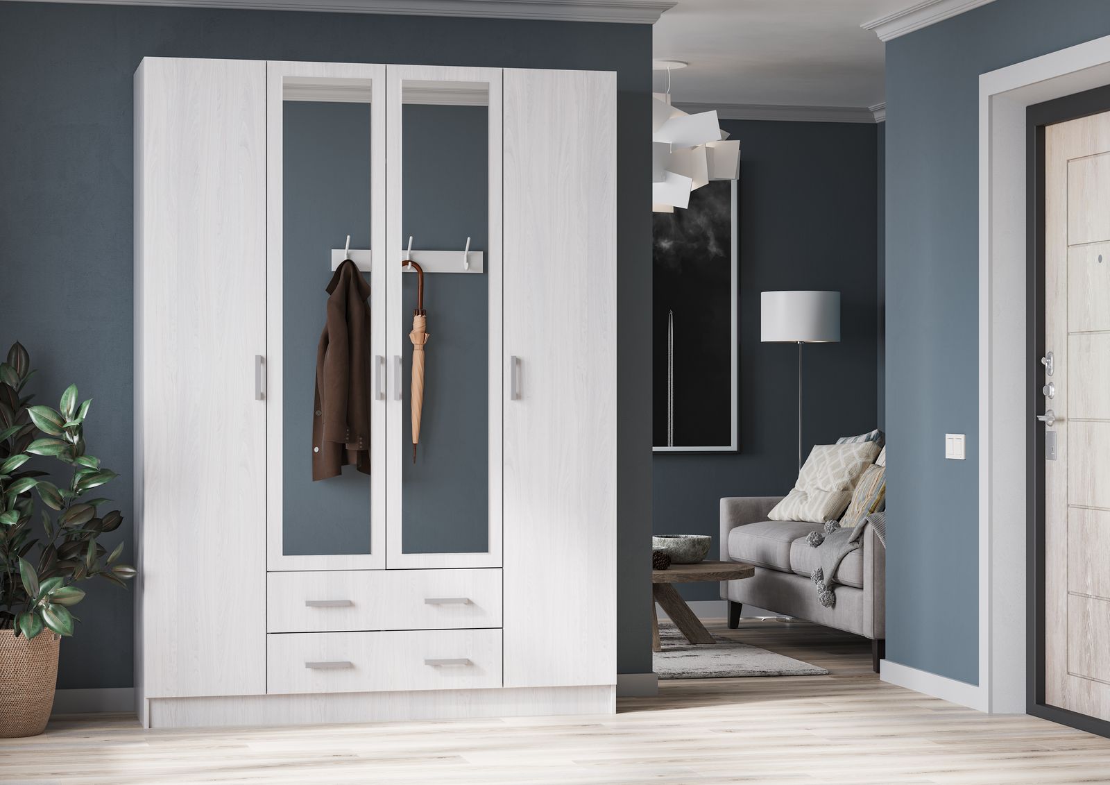 Шкаф 4х ств КВАДРО  (1,6х2,2х0,5) фасад АНКОР/корпус АНКОР